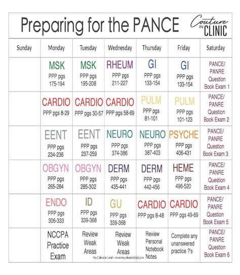 pance study schedule